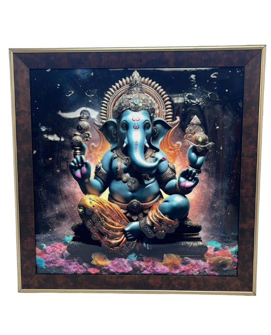 Beautiful Wooden Fiber Acrylic Wall Piece of Ganeshji # 2 - 13.5 x 13.5"