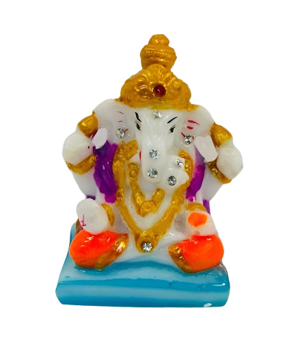 Beautiful & Colorful Fiber Very Small Ganesh Statue - 2.75" # 2