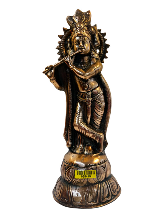 Artistic Black Metal Statue of Lord Krishna in his signature Pose 16"