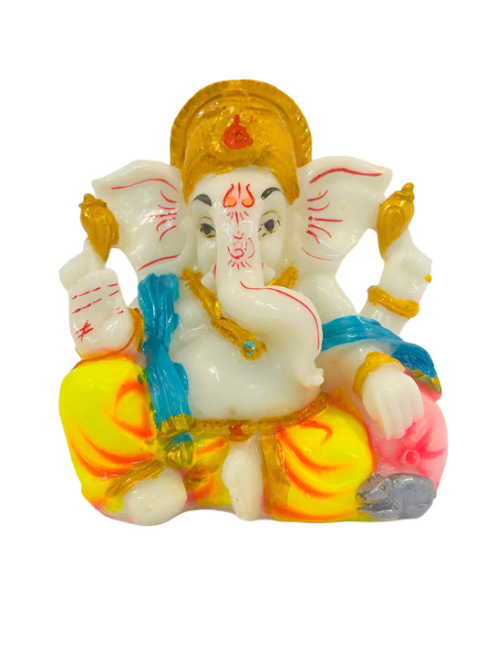 Beautiful & Colorful Fiber Small Ganesh Statue - 5" # 30