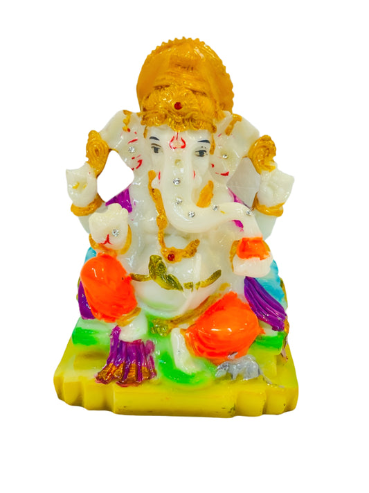 Beautiful & Colorful Fiber Small Ganesh Statue - 5.25" # 32