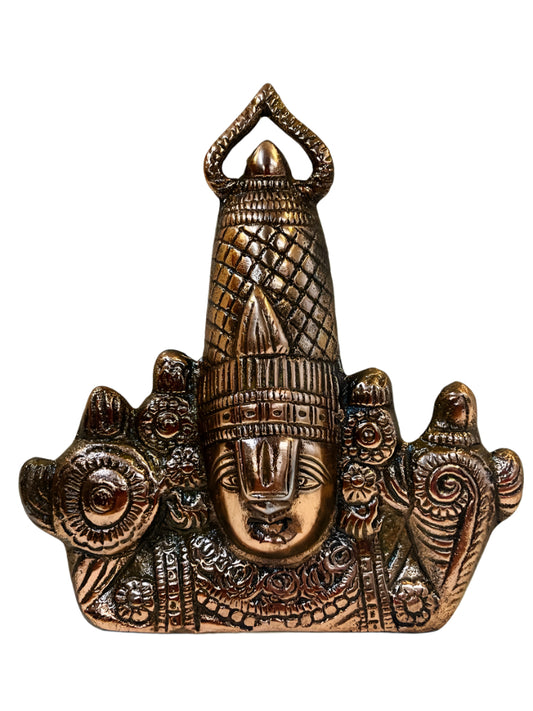 Black Metal Antique Wall Hanging Decor of Tirupati Balaji (Face) - 7"