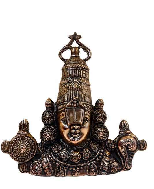 Black Metal Antique Wall Hanging Decor of Tirupati Balaji (Face) - 14"