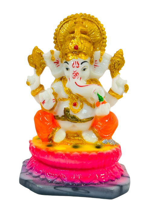 Beautiful & Colorful Fiber Small Ganesh Statue - 5.3" # 35