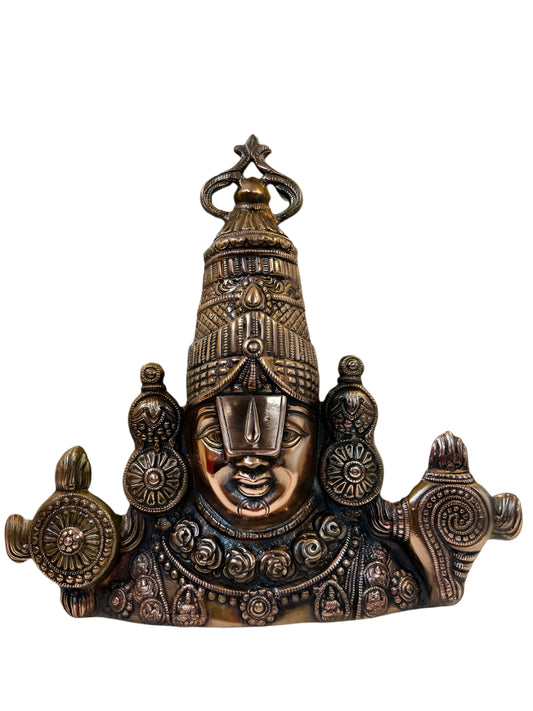 Black Metal Antique Wall Hanging Decor of Tirupati Balaji (Face) - 16.25"