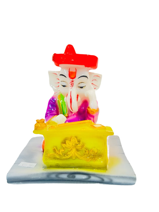 Beautiful & Colorful Fiber Small Ganesh Statue - 5.5" # 36