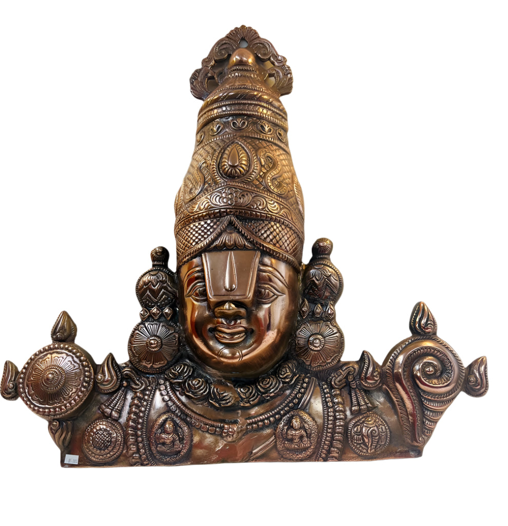 Black Metal Antique Wall Hanging Decor of Tirupati Balaji (Face) - 23.25"