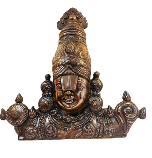Black Metal Antique Wall Hanging Decor of Tirupati Balaji (Face) - 23.25"