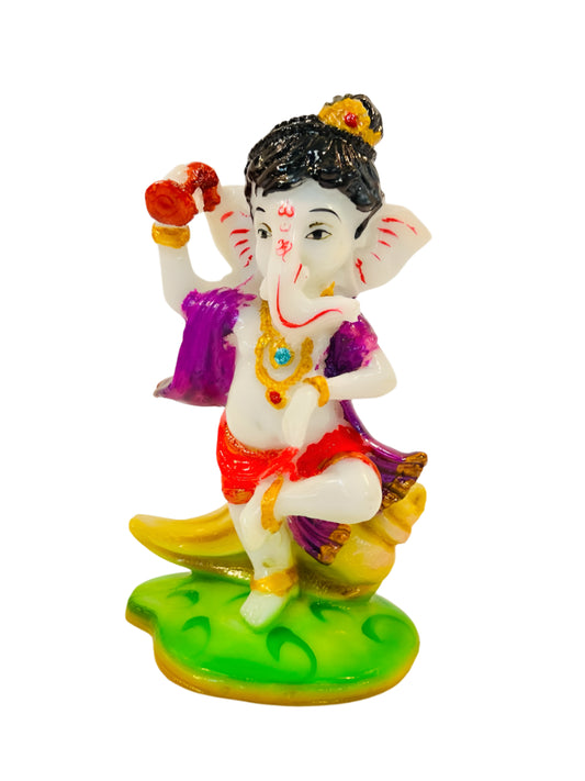 Beautiful & Colorful Fiber Small Ganesh Statue - 5.75" # 37