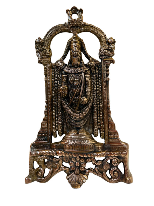 Black Metal Antique Wall Hanging Decor of Tirupati Balaji (Venkateshwara) - 16.25"