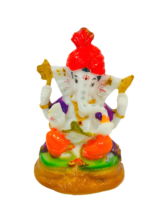 Beautiful & Colorful Fiber Small Ganesh Statue - 5.75" # 38