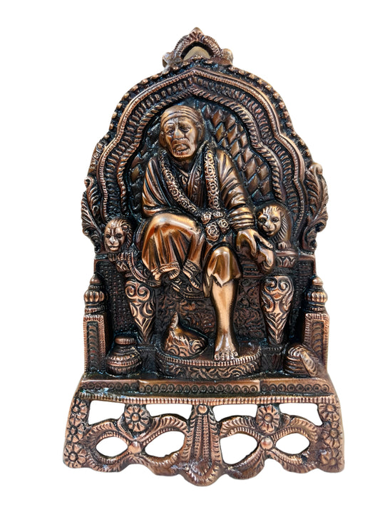 Black Metal Antique Wall Hanging Decor of Sai Baba - 10"