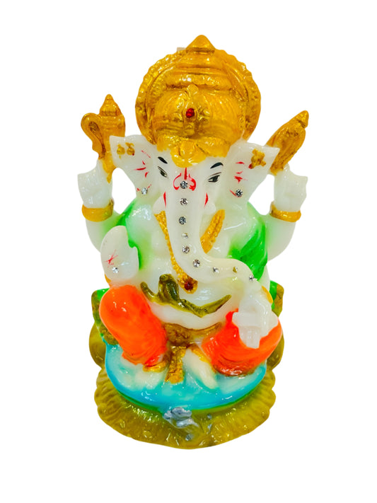 Beautiful & Colorful Fiber Medium Ganesh Statue - 6" # 39