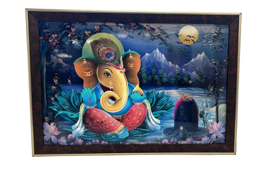 Beautiful Wooden Fiber Acrylic Wall Piece of Ganeshji # 3 - 19.5 x 13.5"