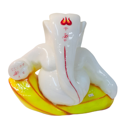 White Fiber in Marble Finishing Ganesh Statue in Abstract Style - 11.5"