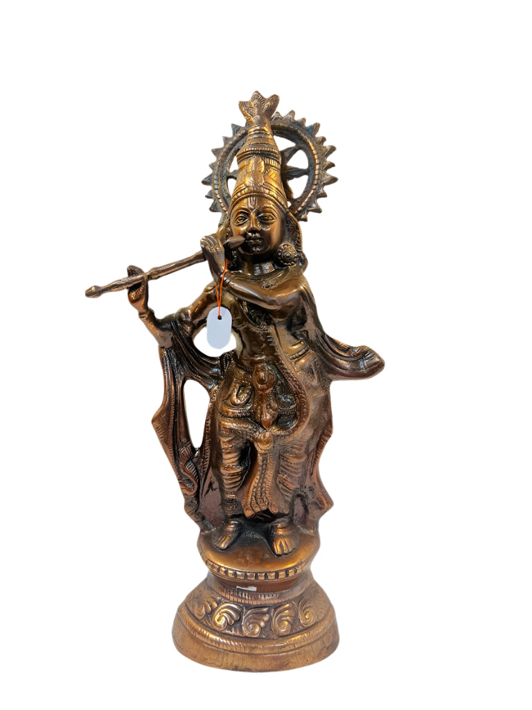 Artistic Black Metal Statue of Lord Krishna in his signature Pose 19.25"