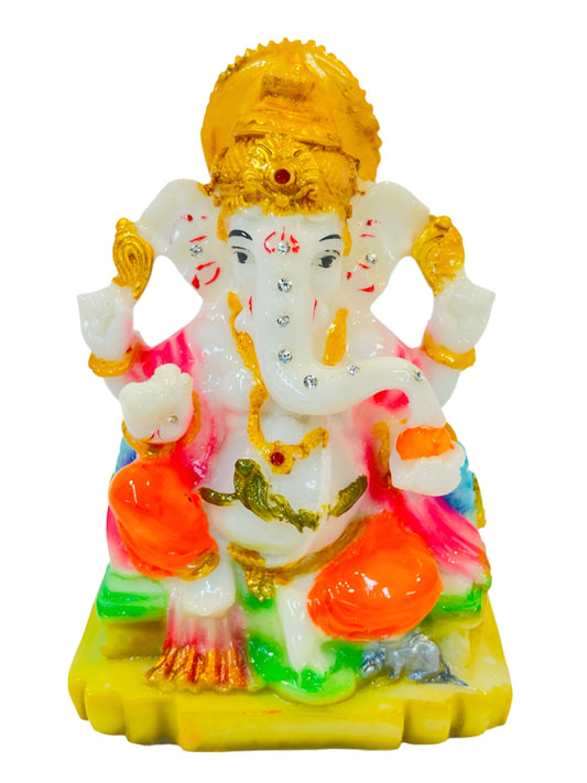 Beautiful & Colorful Fiber Medium Ganesh Statue - 6" # 40
