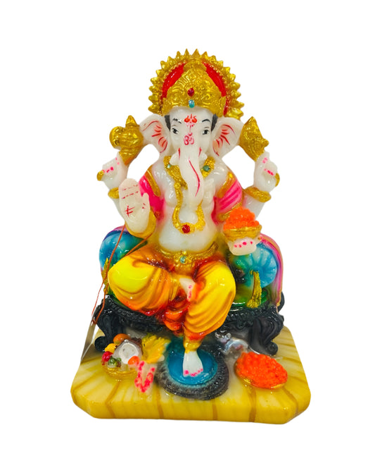 Beautiful & Colorful Fiber Medium Ganesh Statue - 6" # 43