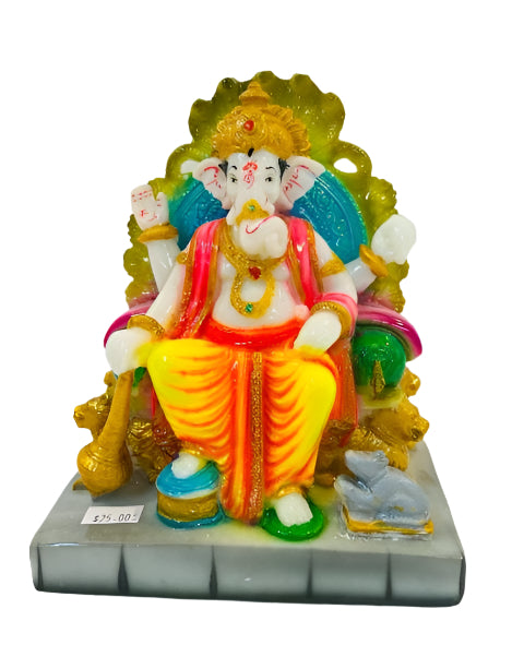 Beautiful & Colorful Fiber Medium Ganesh Statue - 6" # 45