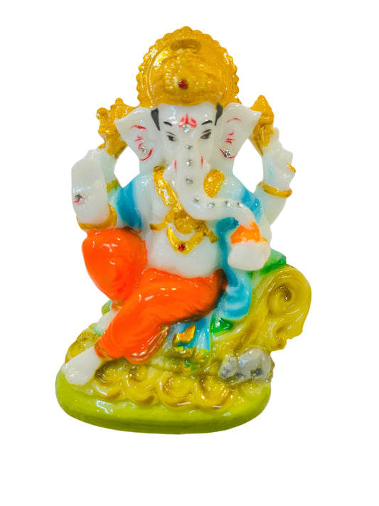 Beautiful & Colorful Fiber Medium Ganesh Statue - 6.25" # 47