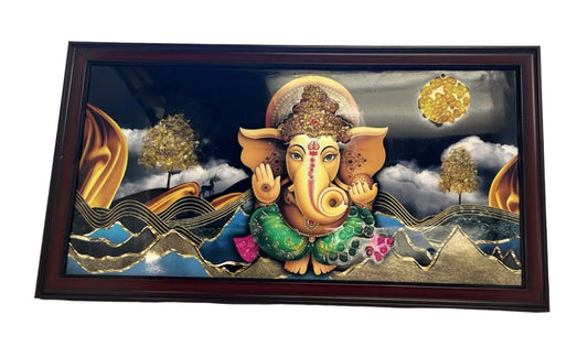 Beautiful Wooden FiberAcrylic Wall Piece of Ganeshji # 4 - 26 x 14"