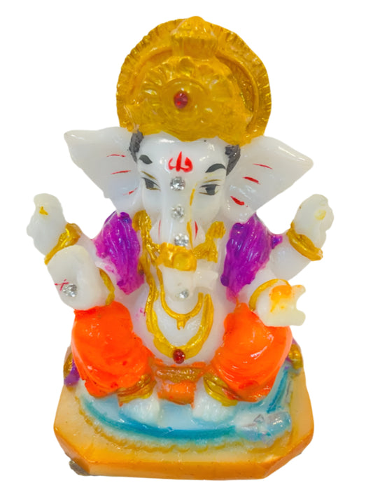 Beautiful & Colorful Fiber Very Small Ganesh Statue - 3" # 4