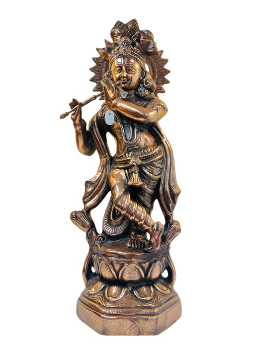 Artistic Black Metal Large Statue of Lord Krishna in his signature Pose 31"