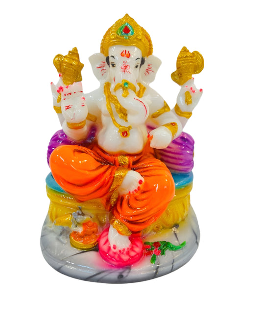 Beautiful & Colorful Fiber Medium Ganesh Statue - 7" # 52