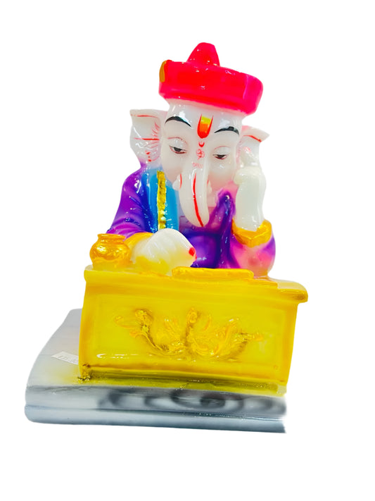 Beautiful & Colorful Fiber Medium Ganesh Statue - 7" # 53