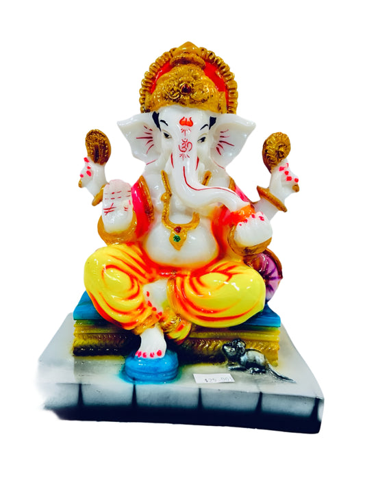 Beautiful & Colorful Fiber Medium Ganesh Statue - 7.25" # 54