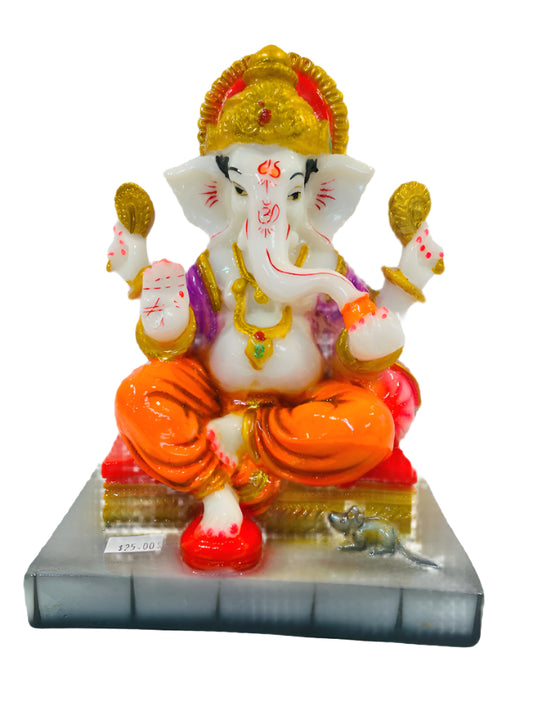 Beautiful & Colorful Fiber Medium Ganesh Statue - 7.25" # 55