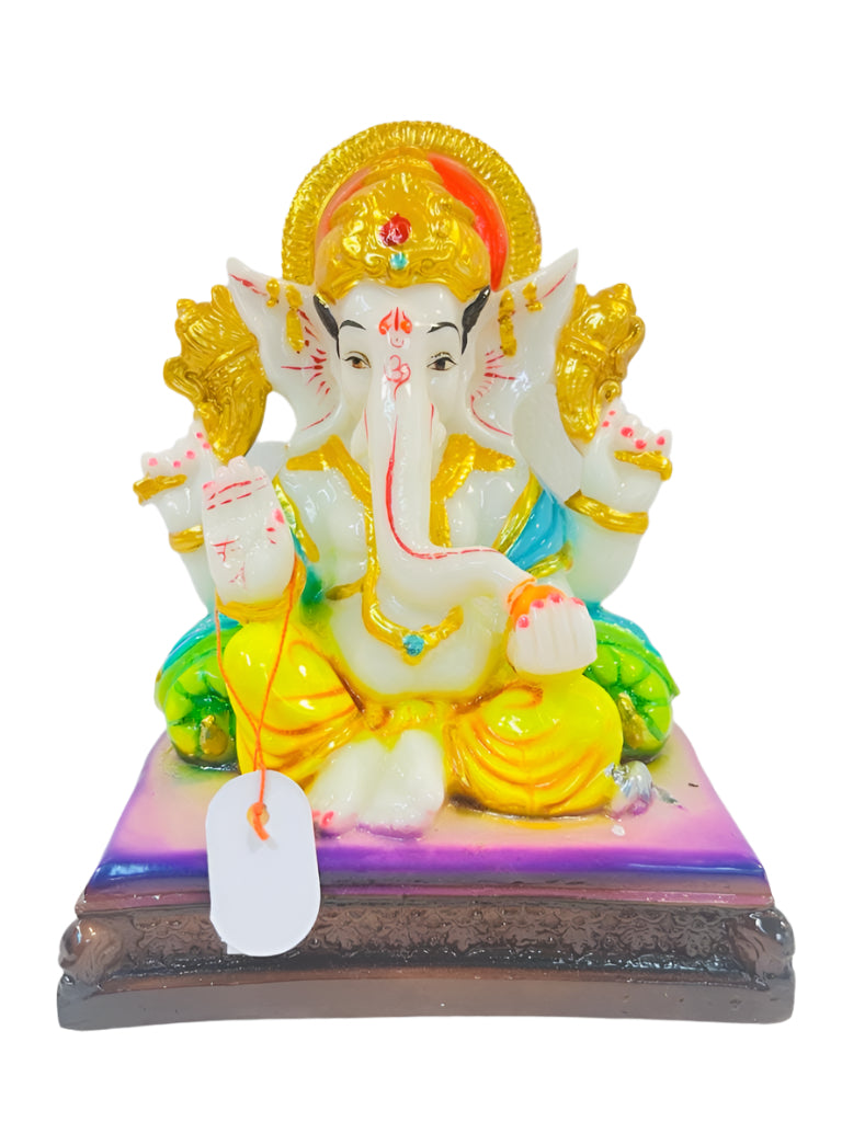 Beautiful & Colorful Fiber Medium Ganesh Statue - 7.25" # 56