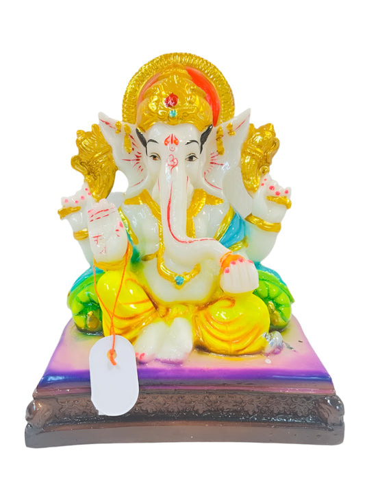 Beautiful & Colorful Fiber Medium Ganesh Statue - 7.25" # 56
