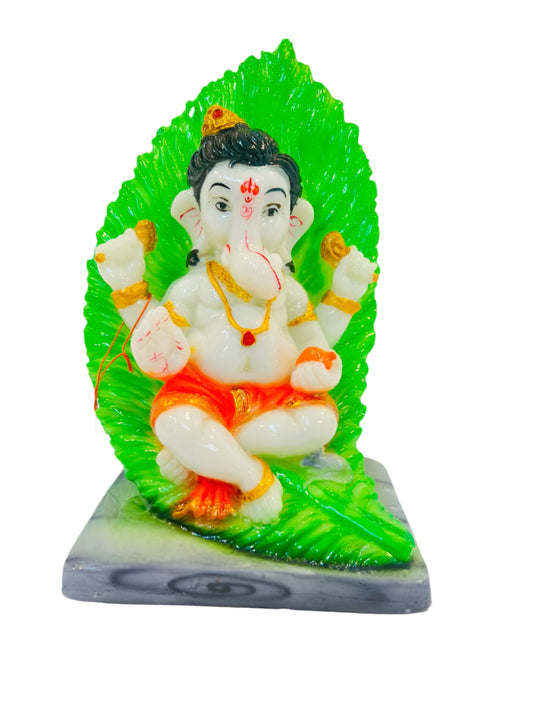 Beautiful & Colorful Fiber Medium Ganesh Statue - 7.5" # 58