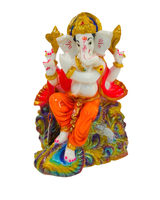 Beautiful & Colorful Fiber Medium Ganesh Statue - 7.5" # 59