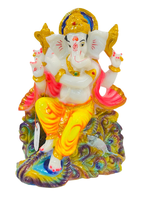 Beautiful & Colorful Fiber Medium Ganesh Statue - 7.5" # 60