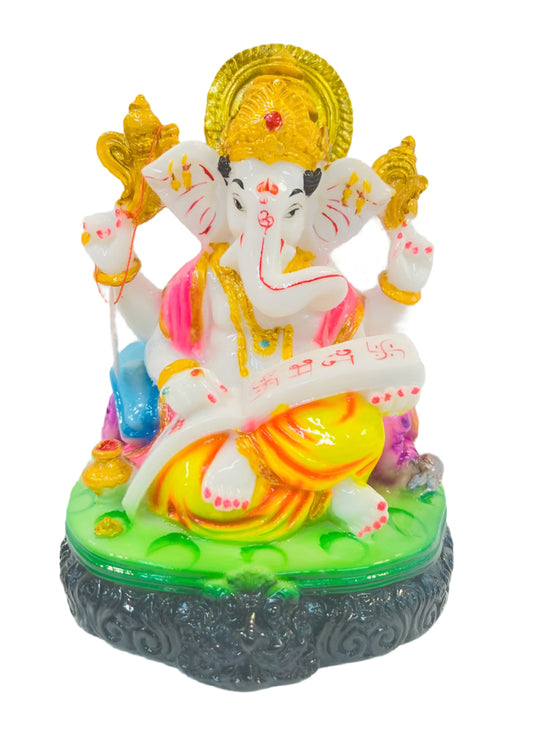 Beautiful & Colorful Fiber Medium Ganesh Statue - 7.75" # 61