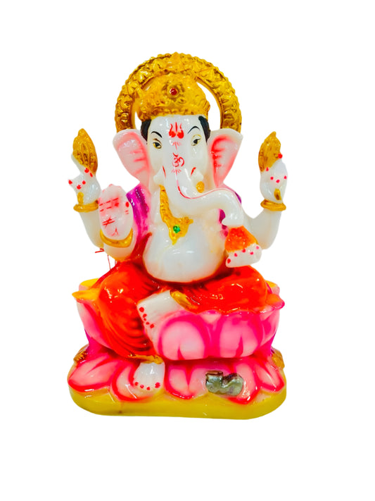 Beautiful & Colorful Fiber Medium Ganesh Statue - 8" # 62