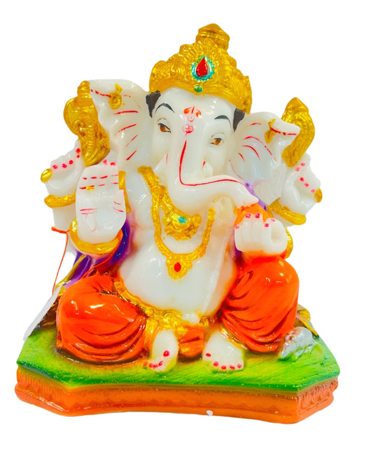 Beautiful & Colorful Fiber Medium Ganesh Statue - 8" # 64