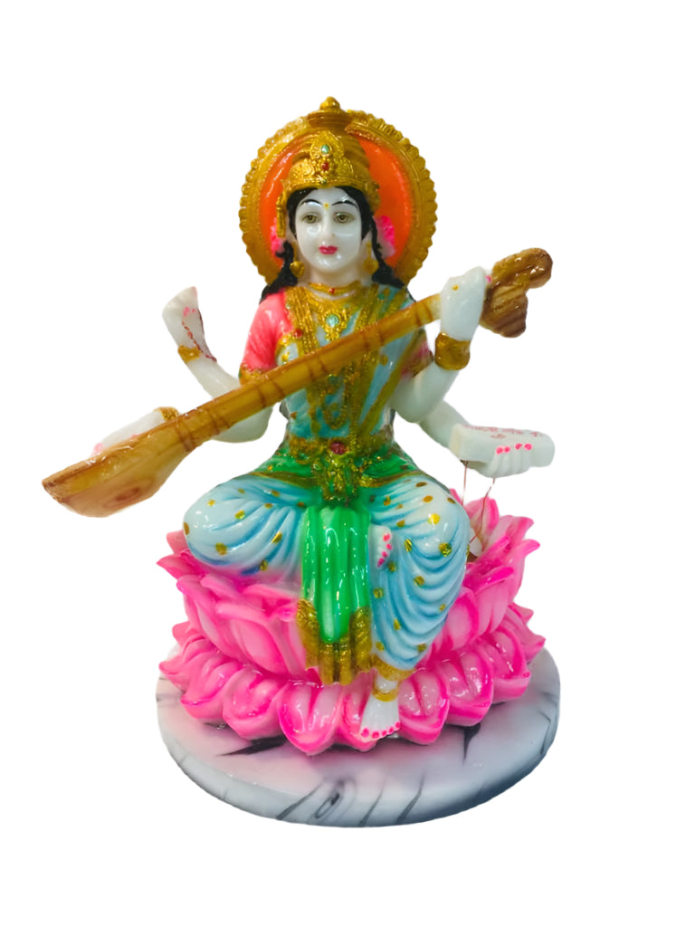 Beautiful & Colorful Statue of Hindu Goddess Maa Saraswati on Kamal - 18.5"