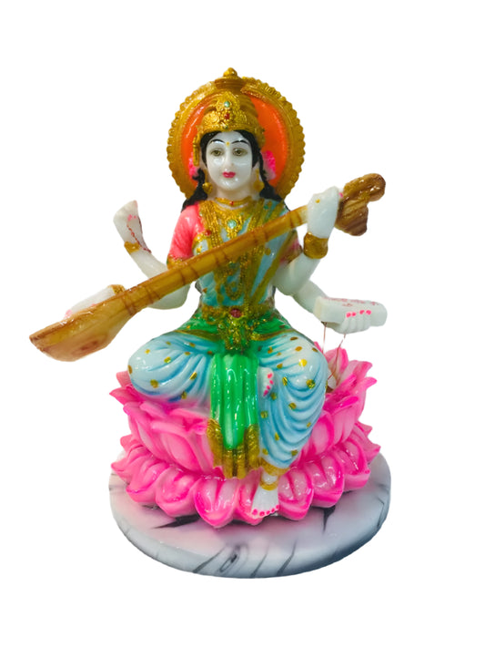 Beautiful & Colorful Statue of Hindu Goddess Maa Saraswati on Kamal - 18.5"