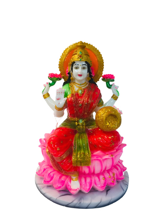 Beautiful & Colorful Fiber Statue of Hindu Goddess Maa Lakshmi - 13.5"