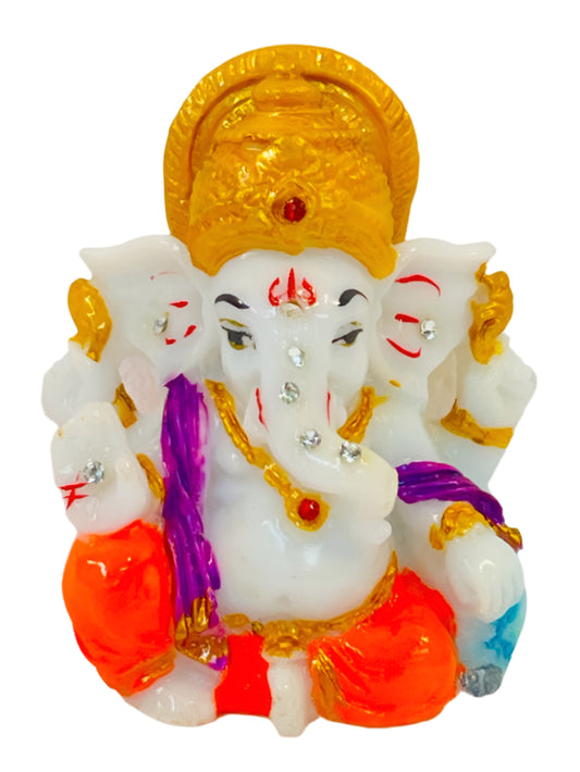 Beautiful & Colorful Fiber Very Small Ganesh Statue - 3.5" # 7