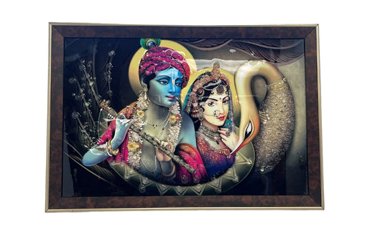 Beautiful Wooden Fiber Acrylic Wall Piece of Radha Krishna # 2 - 19.50 x 13.50"