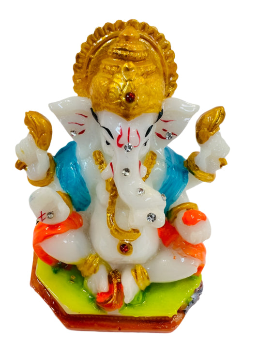 Beautiful & Colorful Fiber Very Small Ganesh Statue - 3.5" # 8