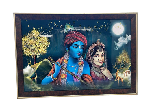 Beautiful Wooden Fiber Acrylic Wall Piece of Radha Krishna #3 - 19.50 x 13.50"