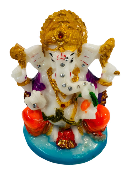 Beautiful & Colorful Fiber Very Small Ganesh Statue - 3.5" # 9