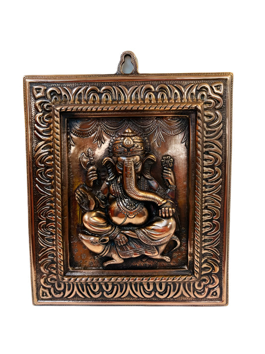 Black Metal Antique Wall Hanging Decor of Ganeshji in Frame - 15" # 2