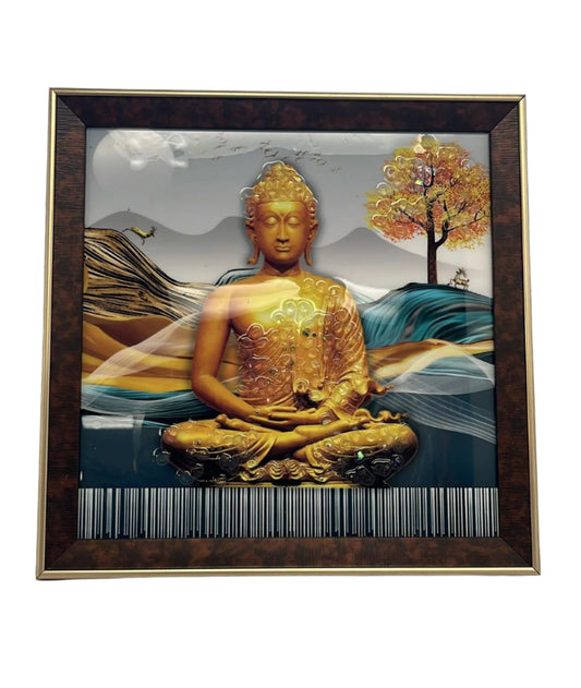 Beautiful Wooden Fiber Acrylic Wall Piece of LordBhudha # 1 - 13.50 x 13.50"