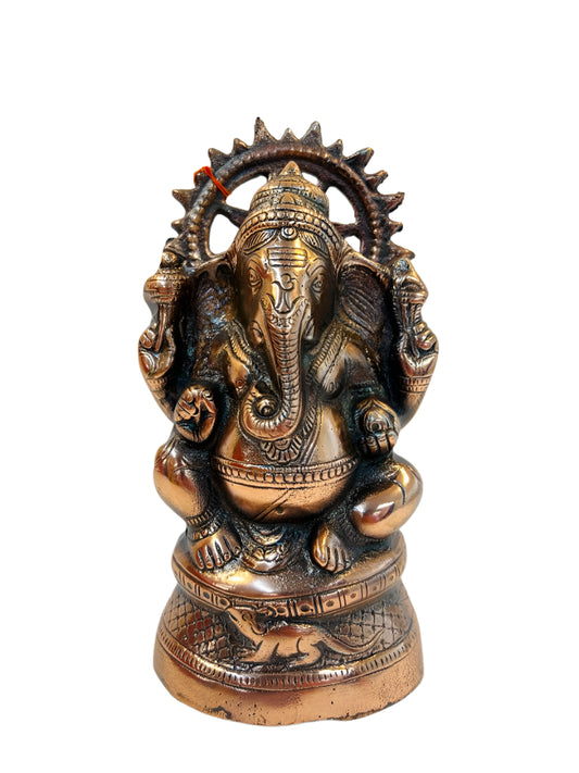 Artistic Carved Black Metal Small Ganesha Statue - 9.5"